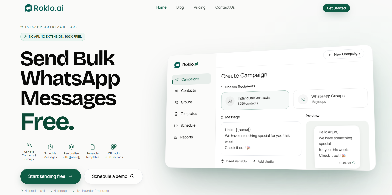 Roklo.ai – Free Unlimited WhatsApp Bulk Message Sender
